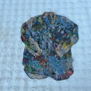 Aratta Silent Journey Floral L Floral Embroidered Button Down Shirt Blue Multi